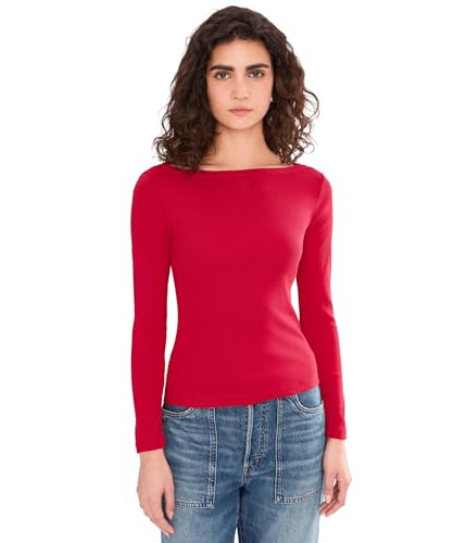 Madewell Womens The '90s Boatneck Tee in Compact Cotton Cherry 2XS